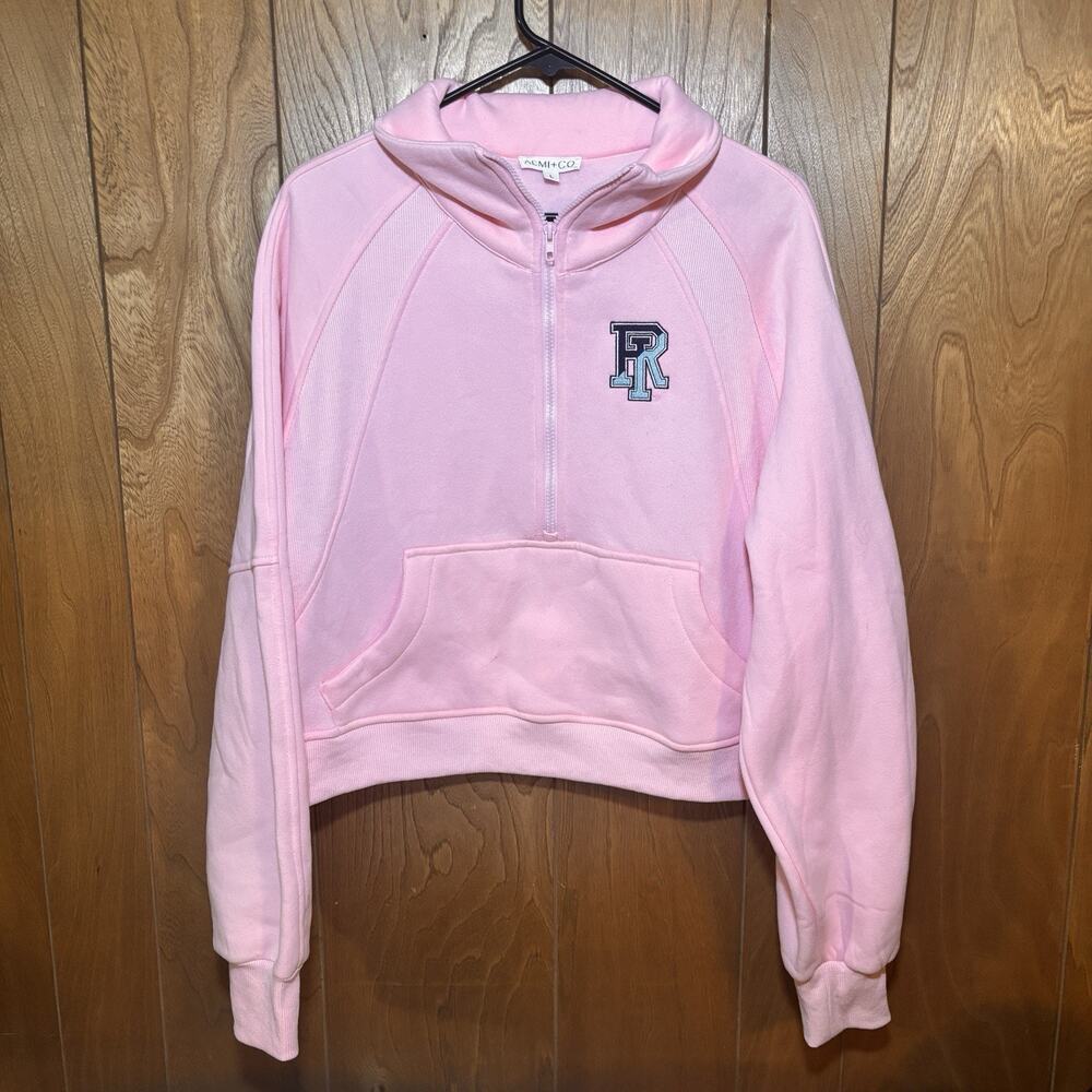 AEMI + CO URI Rhode Island Rams Pink Quarter Zip Sweatshirt Women’s Large